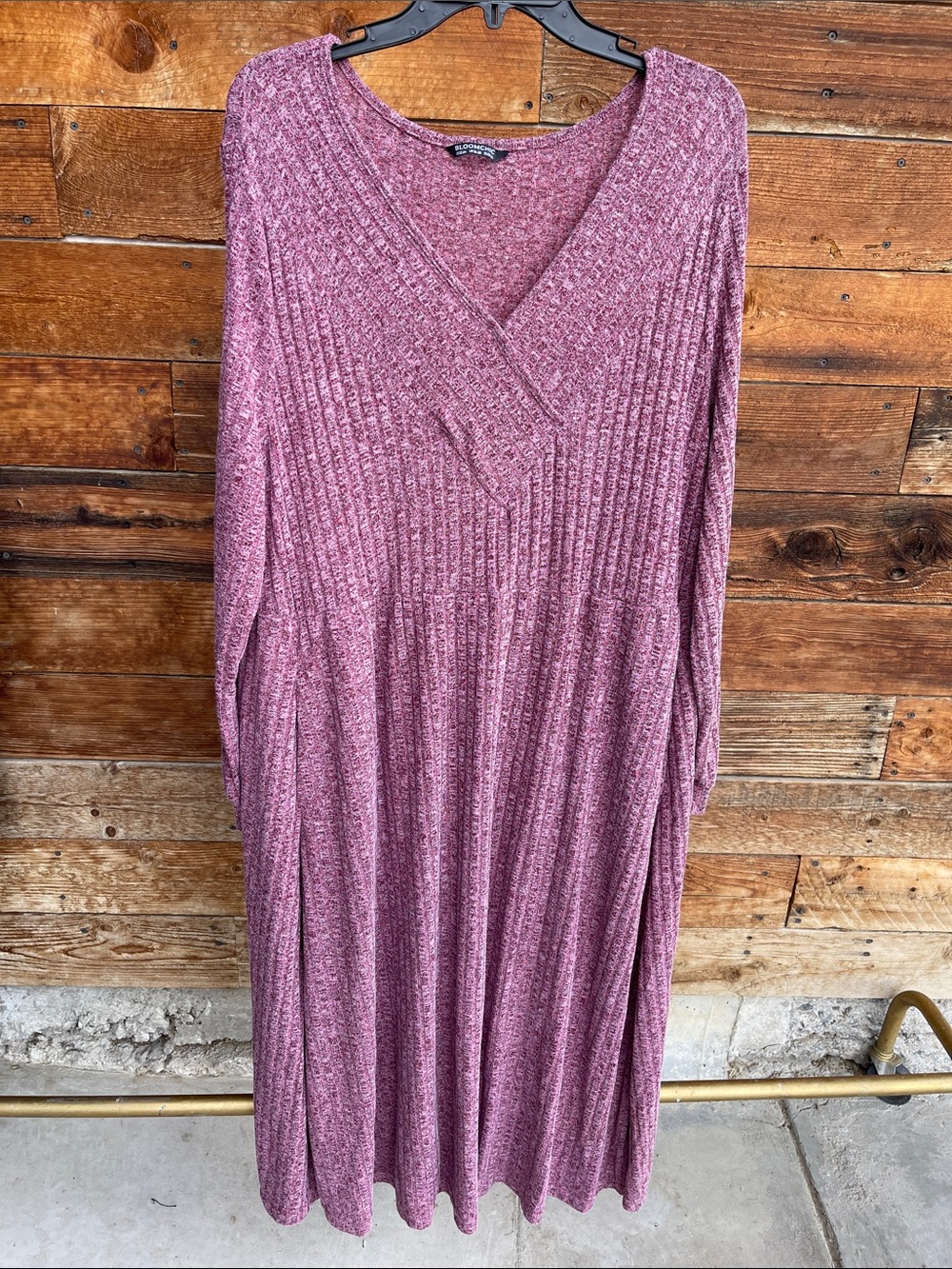 BloomChic Women’s Plus Size 22-24 Mauve Ribbed Long Sleeve Maxi Dress